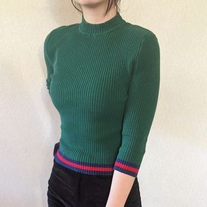 Green 2/3 Sleeve Knit Sweater